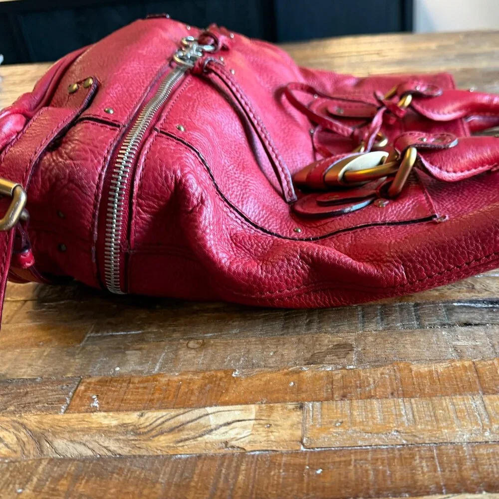 CHLOE l Authentic Red Leather PADDINGTON l Shopper Tote Handbag - Picture 8 of 12